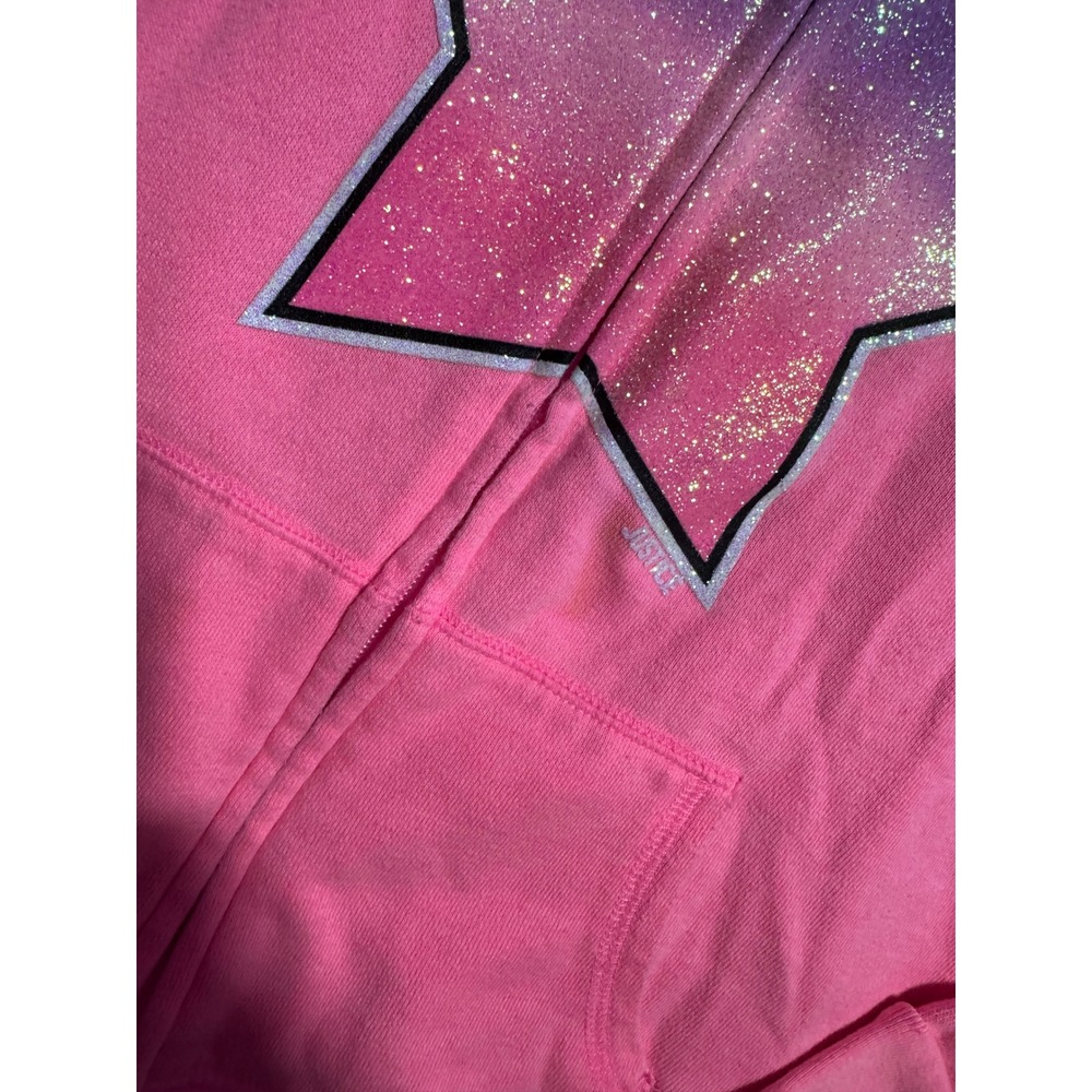 Justice Girls Pink Dance Zip Up Hoodie Glitter Ombre Star Sweatshirt Size 14 - Picture 3 of 5